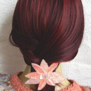 Handmade PEACH hair barrette, sequinned ponytail clip